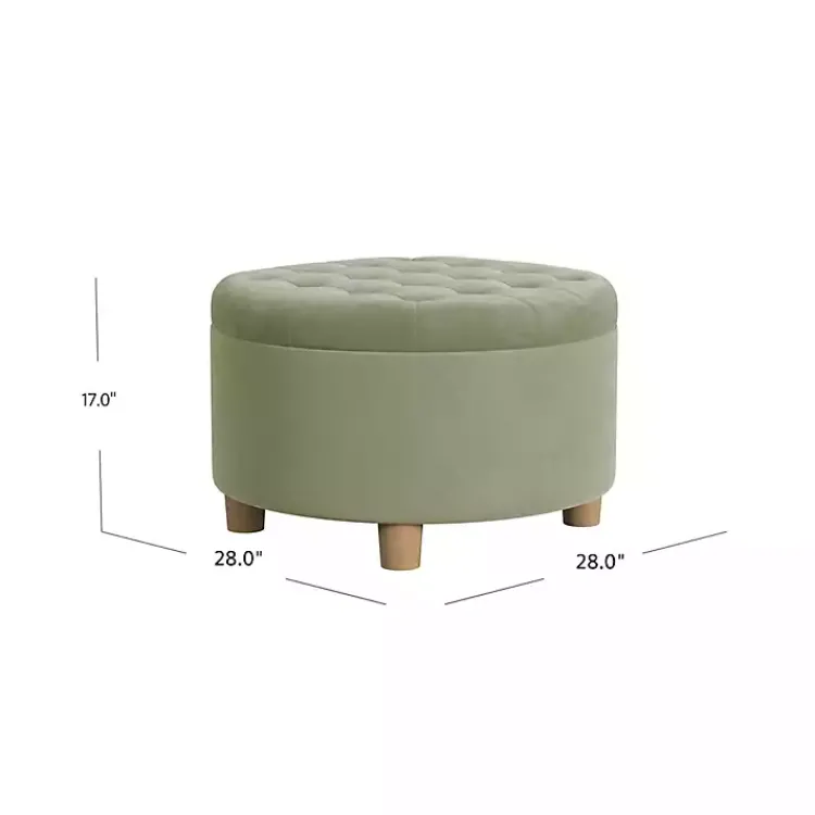 Kirklands Home Benches & Ottomans|Sage Round Velvet Tufted Storage Ottoman Green