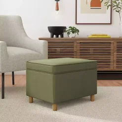 Kirklands Home Benches & Ottomans|Sage Velvet Rectangle Storage Ottoman Green