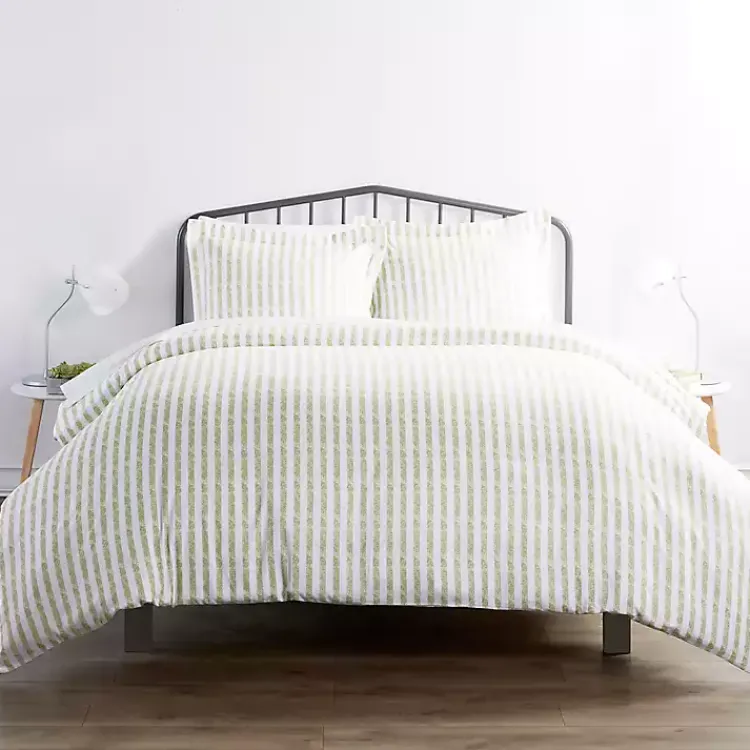 Kirklands Home Duvets|Sage Rugged Stripes Puffed King 3-pc. Duvet Set