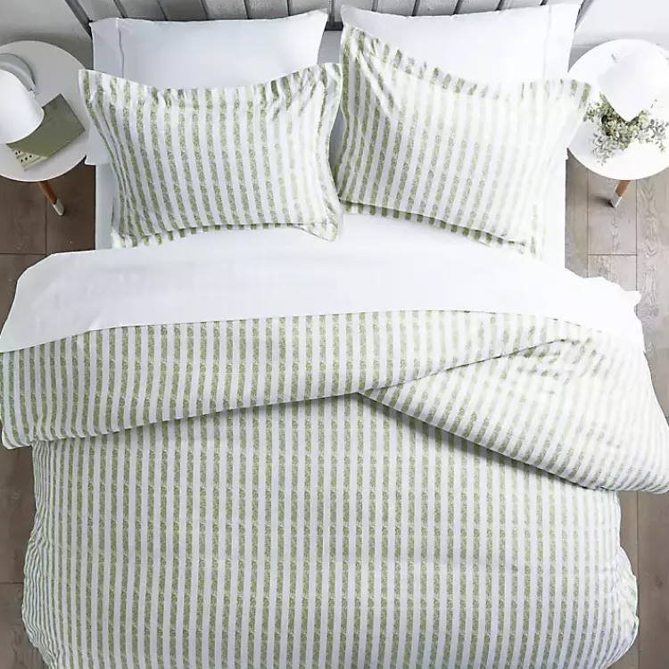 Kirklands Home Duvets|Sage Rugged Stripes Puffed King 3-pc. Duvet Set