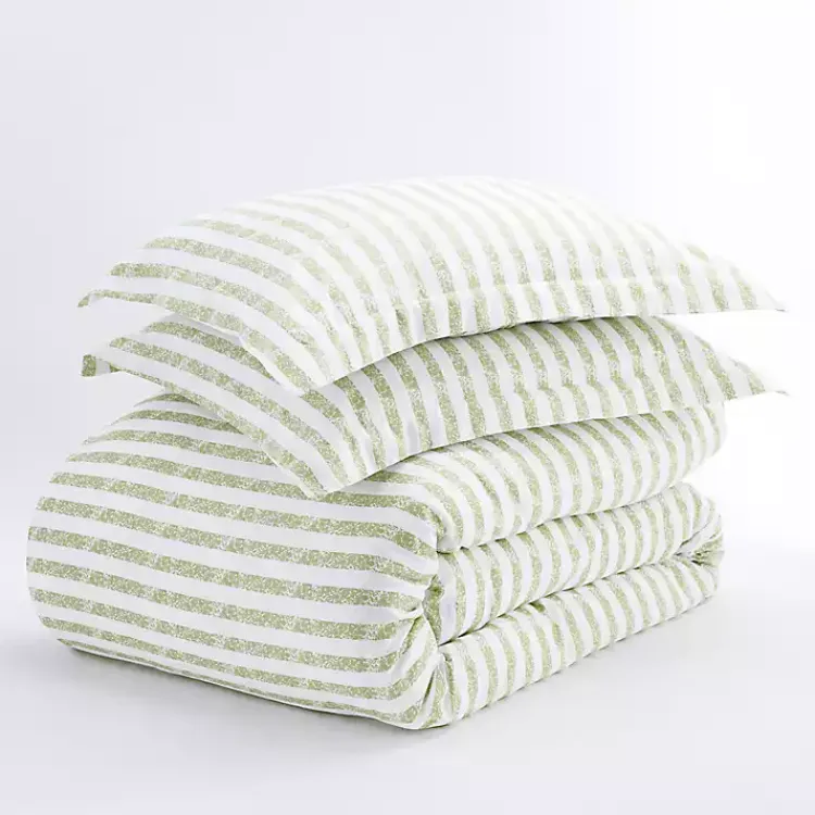 Kirklands Home Duvets|Sage Rugged Stripes Puffed King 3-pc. Duvet Set
