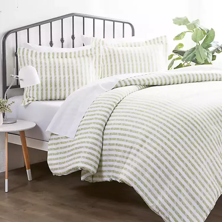 Kirklands Home Duvets|Sage Rugged Stripes Puffed Twin 3-pc. Duvet Set