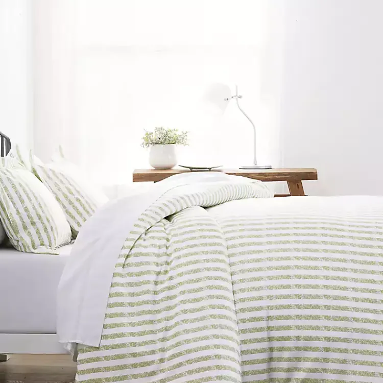 Kirklands Home Duvets|Sage Rugged Stripes Puffed Twin 3-pc. Duvet Set