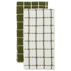 Kirklands Home Kitchen Accessories|Sage Windowpane Oversized Dish Towels, Set of 2 Green