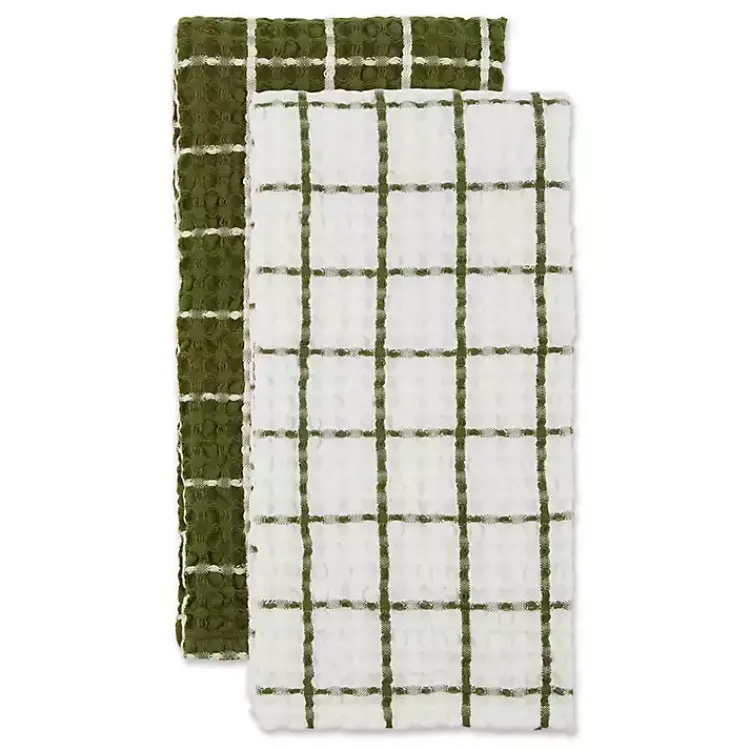Kirklands Home Kitchen Accessories|Sage Windowpane Oversized Dish Towels, Set of 2 Green