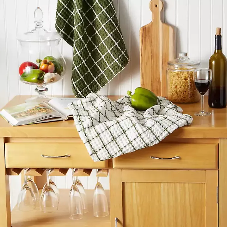 Kirklands Home Kitchen Accessories|Sage Windowpane Oversized Dish Towels, Set of 2 Green