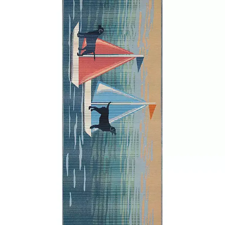 Kirklands Home Outdoor Rugs|Sailboat Dogs Indoor/Outdoor Runner, 1x4 Blue