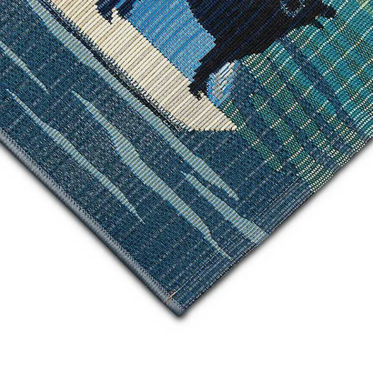 Kirklands Home Outdoor Rugs|Sailboat Dogs Indoor/Outdoor Runner, 1x4 Blue