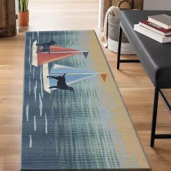 Kirklands Home Outdoor Rugs|Sailboat Dogs Indoor/Outdoor Runner, 1x4 Blue
