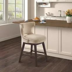 Kirklands Home Bar Stools & Counter Height Stools|Sandy Beige Curve Back Swivel Counter Stool Tan