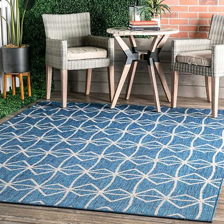 Kirklands Home Outdoor Rugs|Sanford Blue Geometric Shapes Outdoor Rug, 5x8