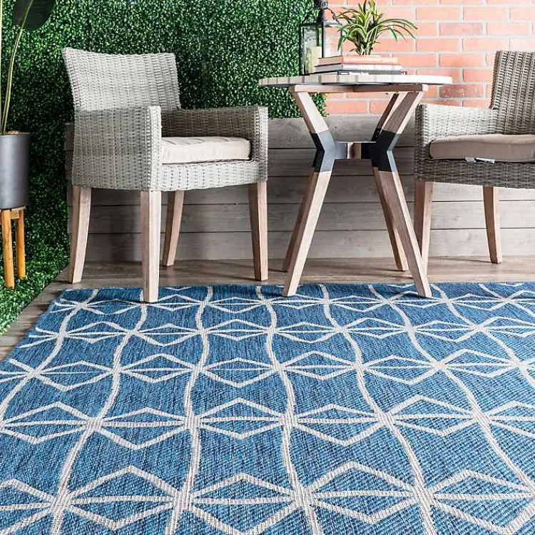 Kirklands Home Outdoor Rugs|Sanford Blue Geometric Shapes Outdoor Rug, 5x8