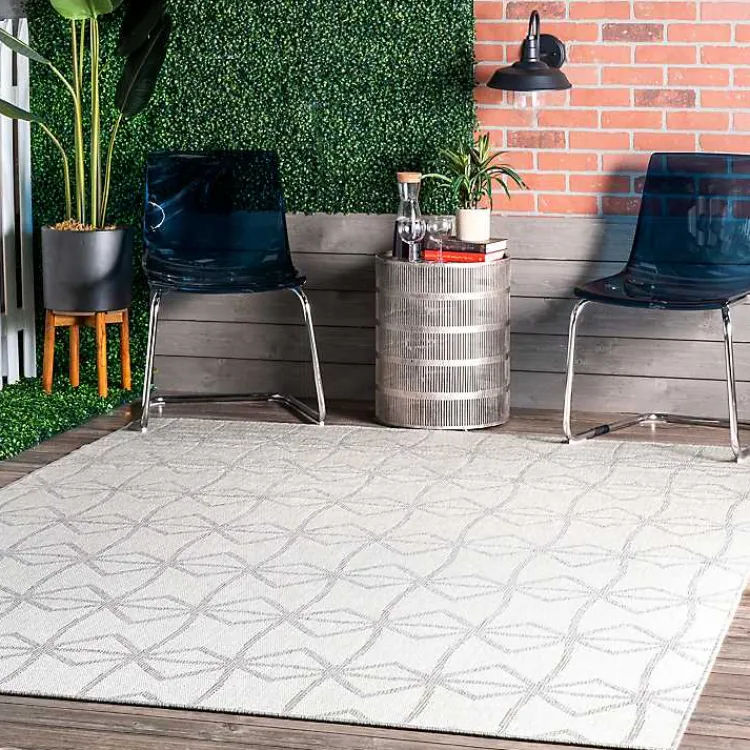 Kirklands Home Outdoor Rugs|Sanford Light Geometric Outdoor Rug, 5x8 Gray