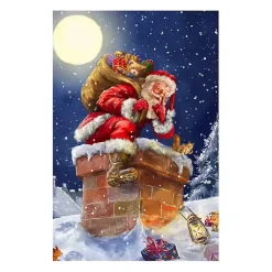 Outlet Santa at Chimney with Moon Canvas Art Print Christmas Art & Wall Decor