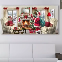 Online Santa at Home Panoramic Canvas Art Print Christmas Art & Wall Decor