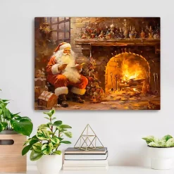 Discount Santa by the Fire Canvas Art Print Christmas Art & Wall Decor