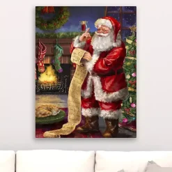 Sale Santa Checking His List Canvas Art Print Christmas Art & Wall Decor