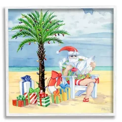 Online Santa Claus on the Beach Framed Canvas Art Print Christmas Art & Wall Decor