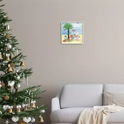 Online Santa Claus on the Beach Framed Canvas Art Print Christmas Art & Wall Decor