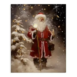 Discount Santa in Snowy Night Canvas Art Print Christmas Art & Wall Decor