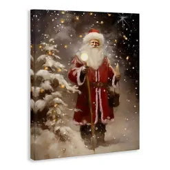 Discount Santa in Snowy Night Canvas Art Print Christmas Art & Wall Decor
