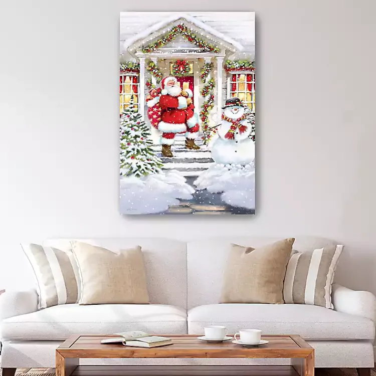 Best Santa on a Snowy Porch Canvas Art Print Christmas Art & Wall Decor