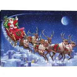 Santa's Flying Sleigh Canvas Art Print Christmas Art & Wall Decor