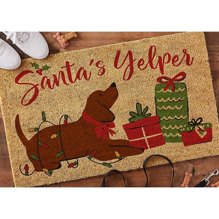 Outlet Santa's Yelper Christmas Coir Doormat Outdoor Christmas Decorations