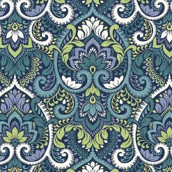 Kirklands Home Outdoor Cushions & Pillows|Sapphire Aurora Damask Luxe Outdoor Seat Cushion Blue