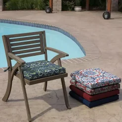 Kirklands Home Outdoor Cushions & Pillows|Sapphire Aurora Damask Luxe Outdoor Seat Cushion Blue