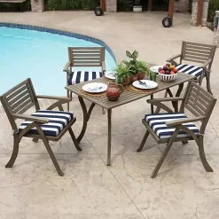 Kirklands Home Outdoor Cushions & Pillows|Sapphire Cabana Stripe Outdoor Seat Cushion Blue