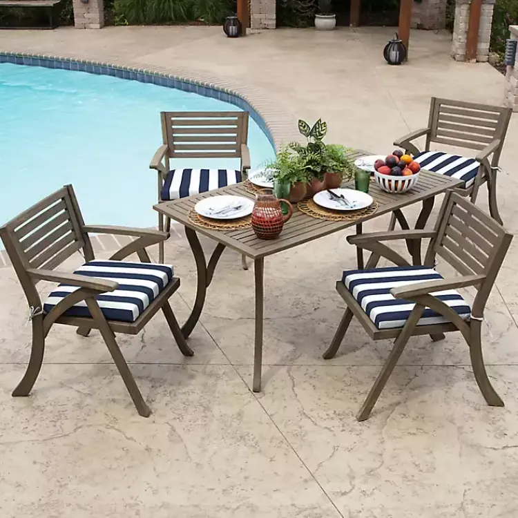 Kirklands Home Outdoor Cushions & Pillows|Sapphire Cabana Stripe Outdoor Seat Cushion Blue