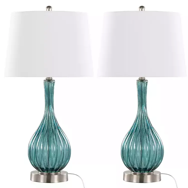 Kirklands Home Table Lamps|Sapphire Crackle Glass Table Lamps, Set of 2 White