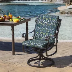 Kirklands Home Outdoor Cushions & Pillows|Sapphire Damask Luxe Outdoor Dining Chair Cushion Blue
