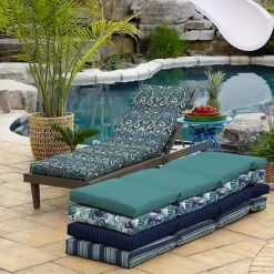 Kirklands Home Outdoor Cushions & Pillows|Sapphire Damask Outdoor Chaise Cushion