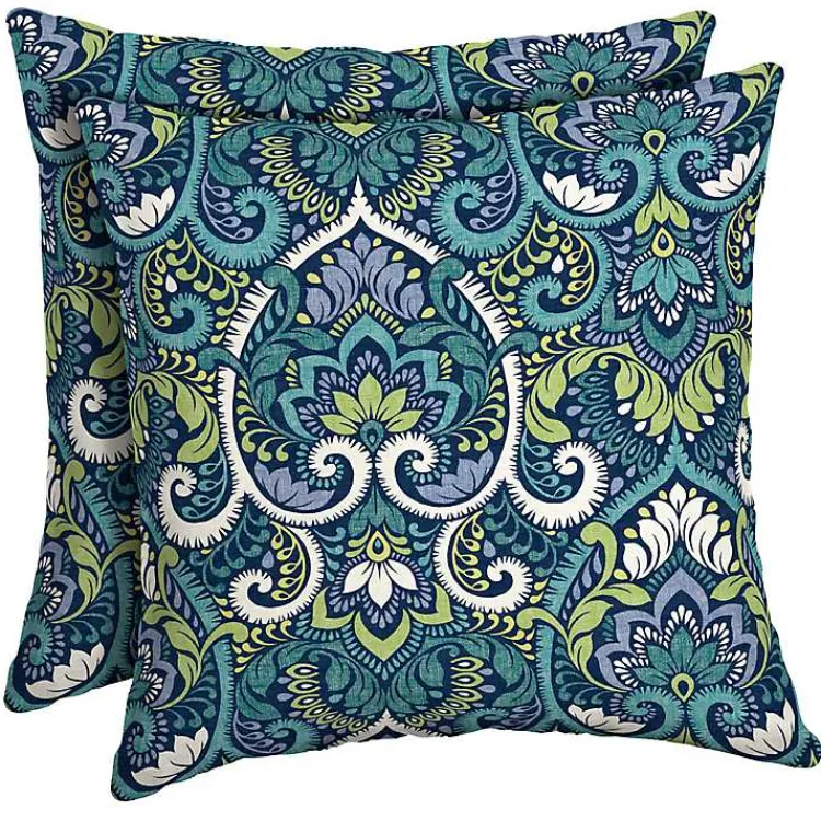 Kirklands Home Outdoor Cushions & Pillows|Sapphire Damask Outdoor Pillows, Set of 2