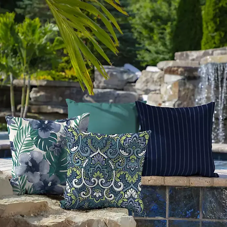 Kirklands Home Outdoor Cushions & Pillows|Sapphire Damask Outdoor Pillows, Set of 2