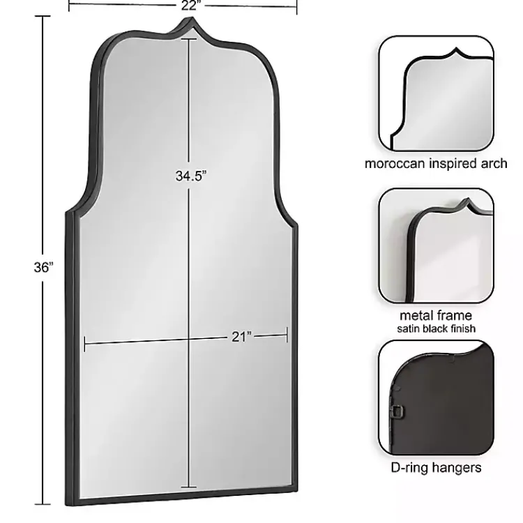Kirklands Home Decorative Mirrors|Satin Arched Scallop Wall Mirror Black