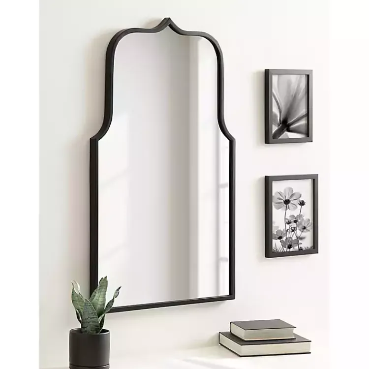 Kirklands Home Decorative Mirrors|Satin Arched Scallop Wall Mirror Black