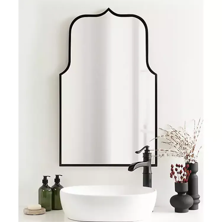 Kirklands Home Decorative Mirrors|Satin Arched Scallop Wall Mirror Black