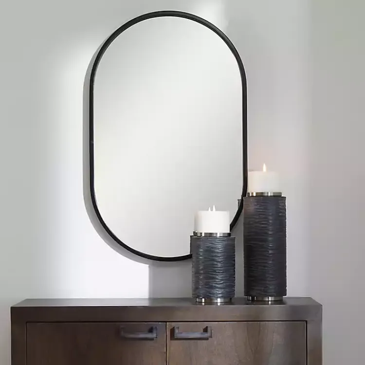 Kirklands Home Decorative Mirrors|Satin Iron Oval Framed Wall Mirror Black