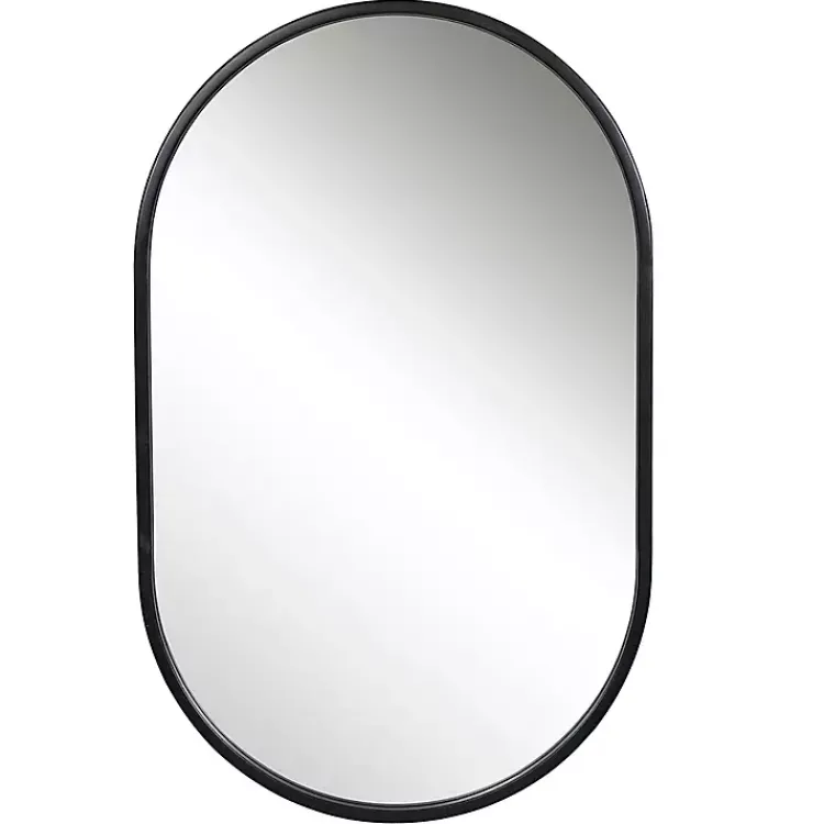 Kirklands Home Decorative Mirrors|Satin Iron Oval Framed Wall Mirror Black