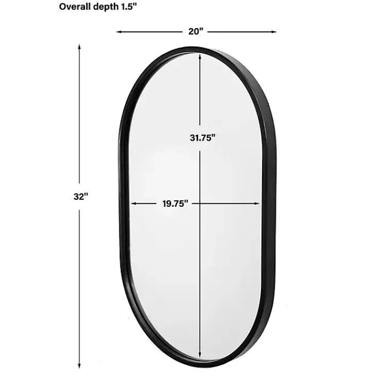 Kirklands Home Decorative Mirrors|Satin Iron Oval Framed Wall Mirror Black