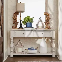 Kirklands Home Console Tables|Savannah Cream Distressed Console Table Ivory