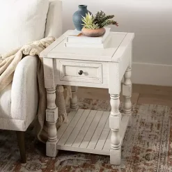 Kirklands Home Accent & End Tables|Savannah Cream Distressed Side Table Ivory