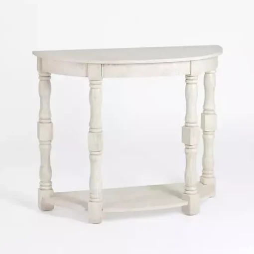 Kirklands Home Console Tables|Savannah Cream Distressed Half Moon Console Table White