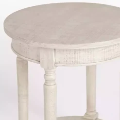 Kirklands Home Accent & End Tables|Savannah Cream Distressed Round Accent Table White