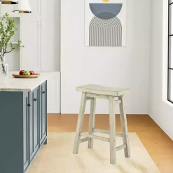 Kirklands Home Bar Stools & Counter Height Stools|Sawgrass Wooden Saddle Seat Counter Stool White
