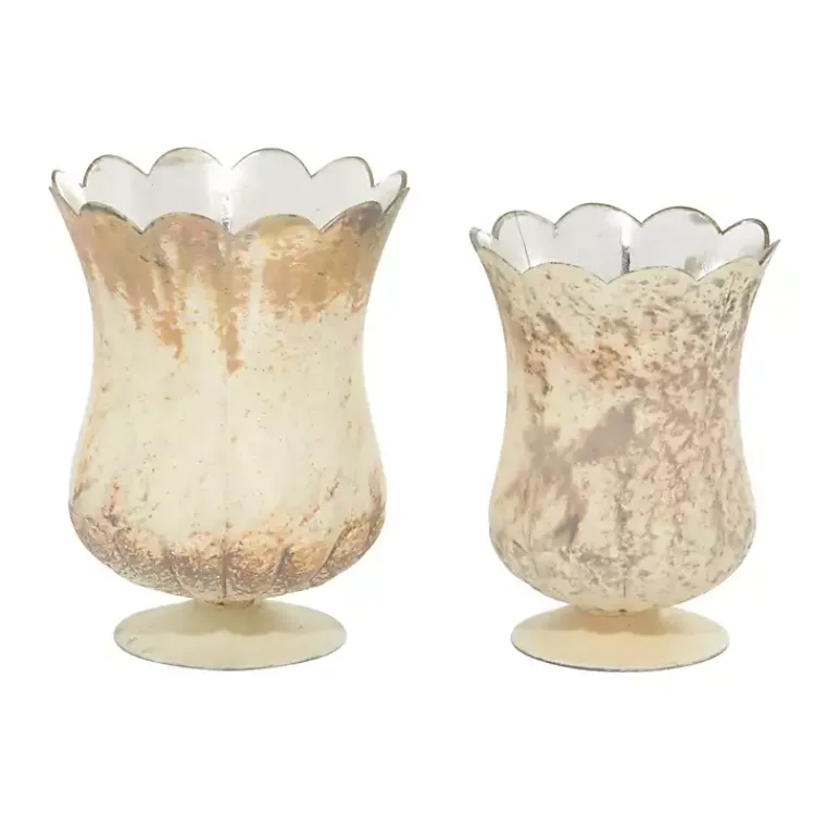 Discount Scalloped Rustic Glass Cup Vases, Set of 2 Vases
