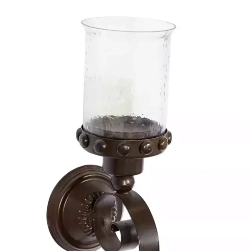 Scrolled Wrought Iron and Glass Hurricane Sconce Sconces